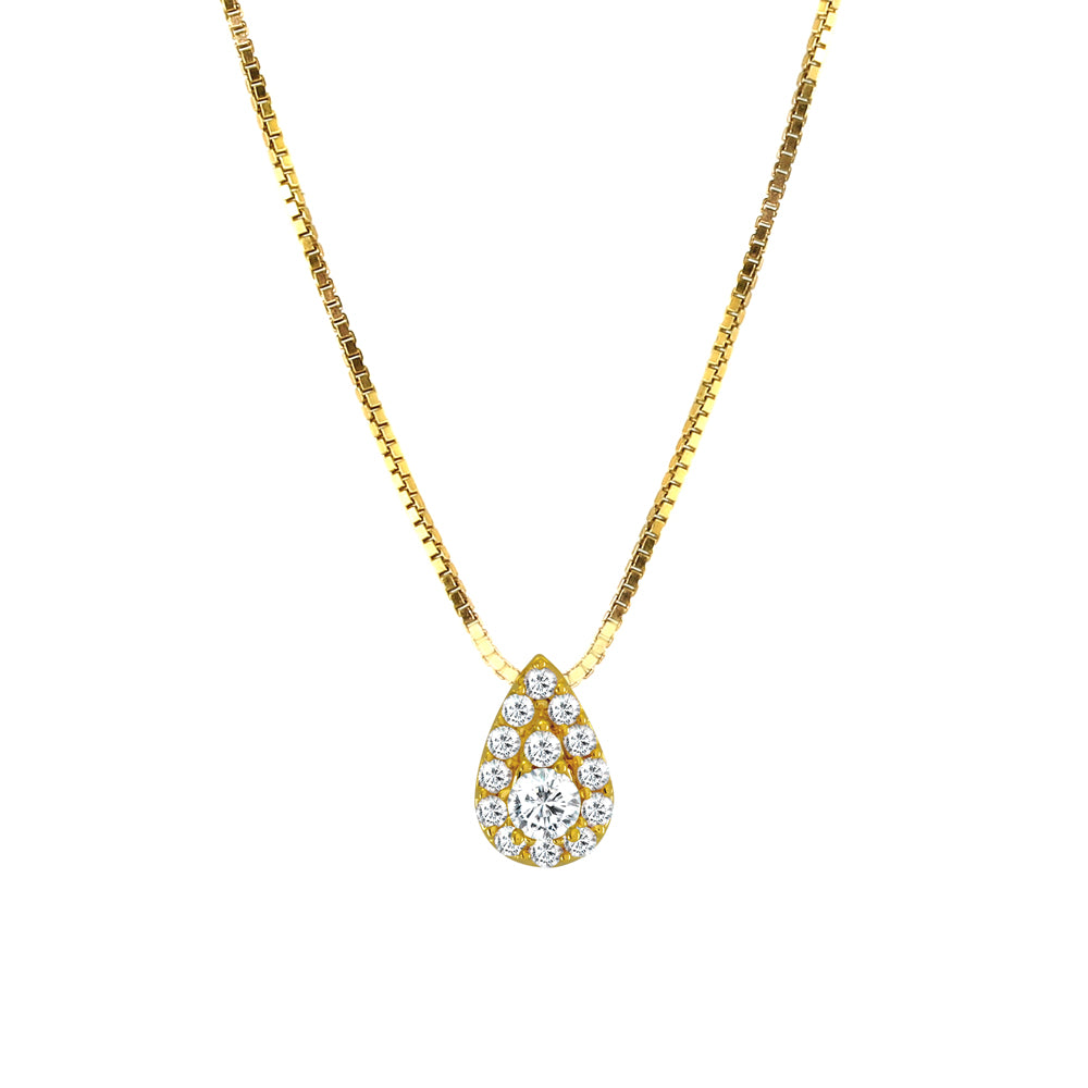 18ct Yellow Gold 0.25ct Teardrop Halo Diamond Necklace