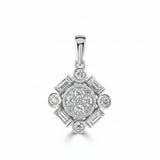18ct White Gold 0.36ct Baguette and Round Brilliant Cut Diamond Pendant Only