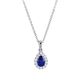 18ct White Gold 0.53ct Pear Cut Blue Sapphire and 0.15ct Diamond Necklace