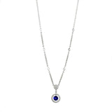 18ct White Gold 0.63ct Sapphire and 0.33ct Diamond Drop Halo Necklace