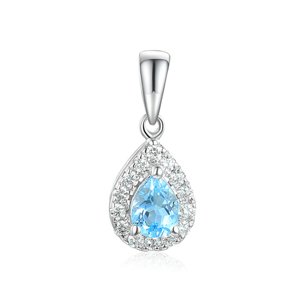 18ct white gold 0.28ct pear cut aquamarine and 0.12ct diamond halo pendant