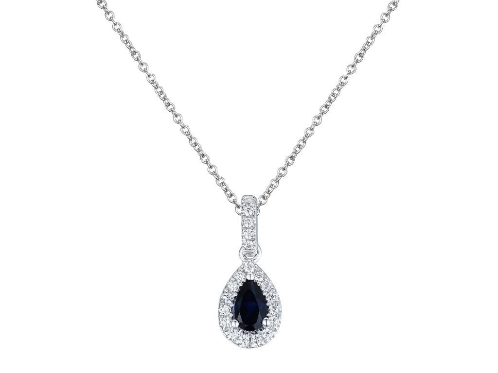 18ct White Gold Pear Cut Blue Sapphire And Diamond Halo