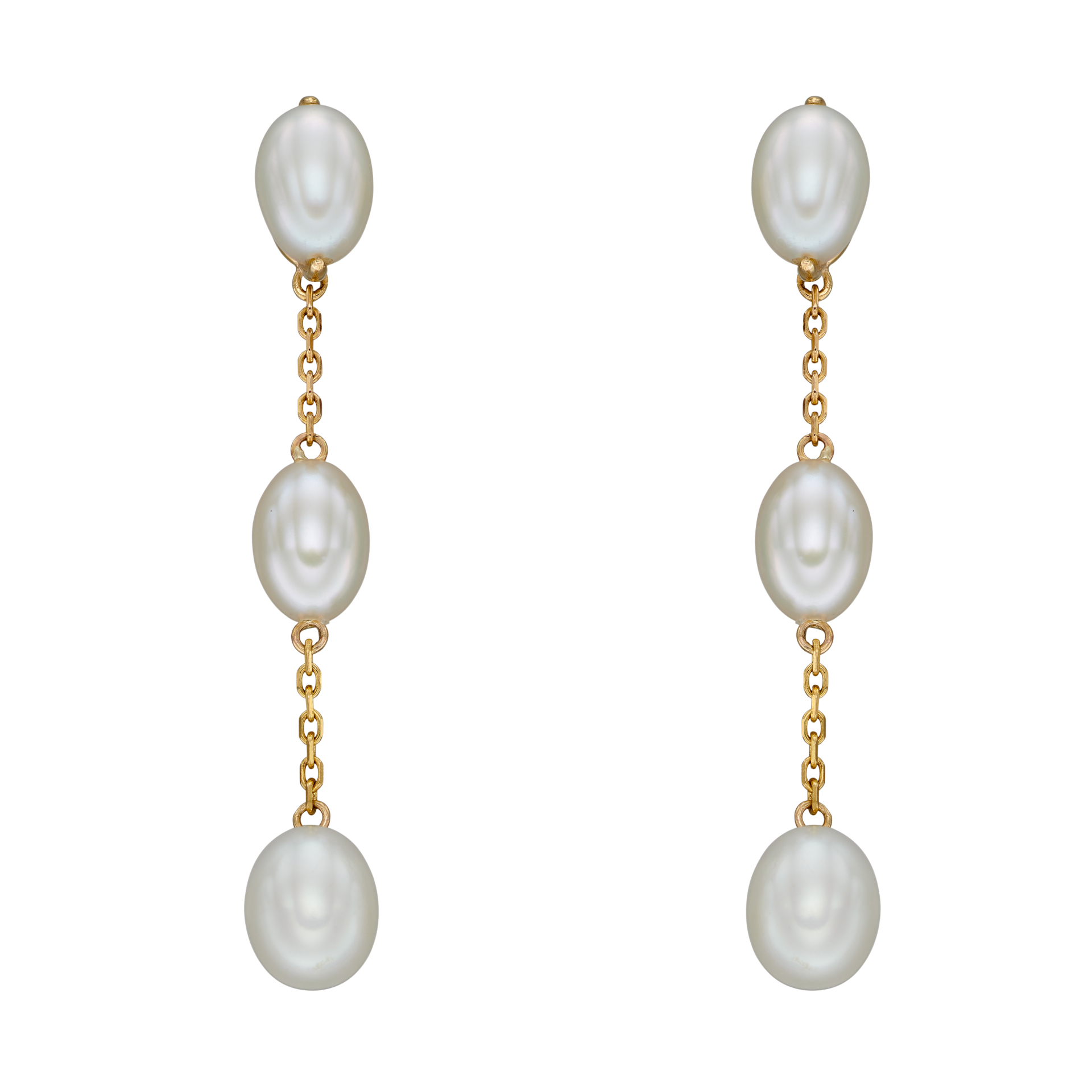 9ct yellow gold freshwater pearl tier drop earrings