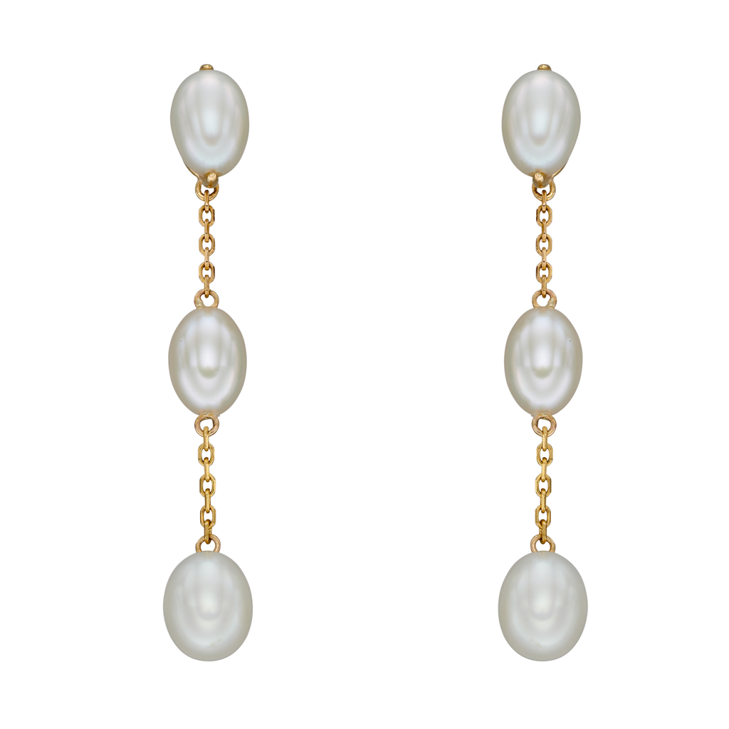 9ct Yellow Gold Freshwater Pearl Tier Drop Earrings GE2388W
