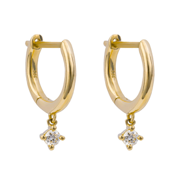 9ct yellow gold diamond drop huggie hoop earrings