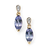 Stunning 9ct Yellow Gold Tanzanite And Diamond Drop Earrings