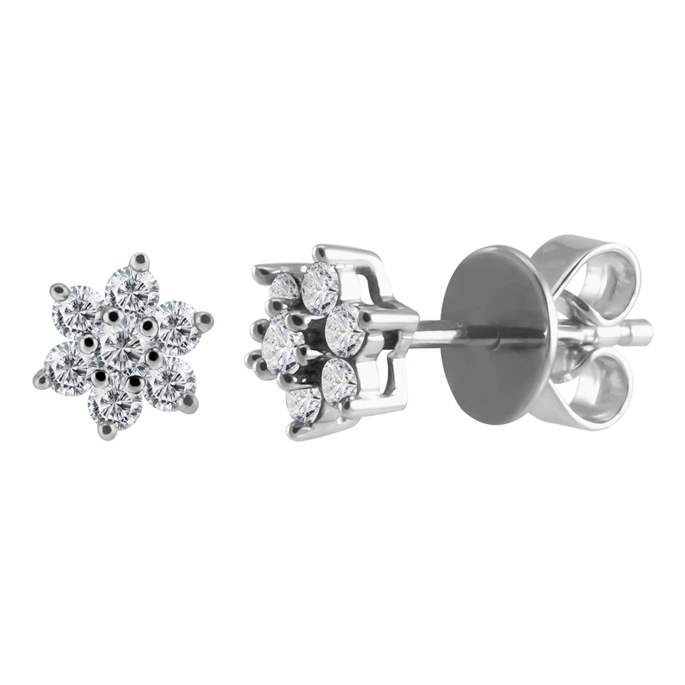 18ct White Gold 0.25ct Diamond Flower Cluster Stud Earrings