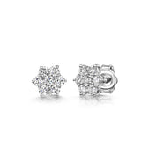 18ct white gold 1.00ct round brilliant cut diamond flower cluster stud earrings