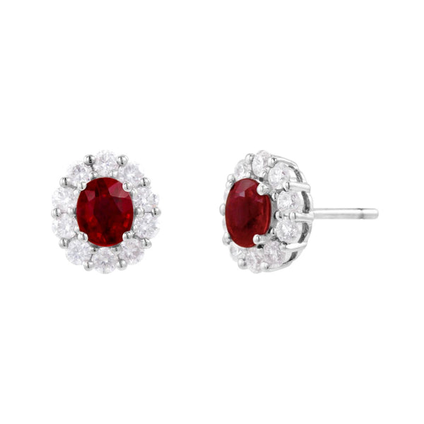 18ct White Gold 1.17ct Ruby and 0.64ct Diamond Cluster Earrings