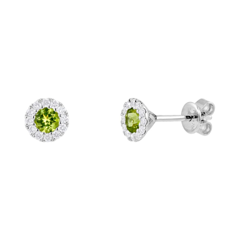 18ct White Gold Peridot And Diamond Halo Stud Earrings