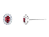 18ct white gold 0.50ct oval cut ruby and 0.11ct diamond halo stud earrings