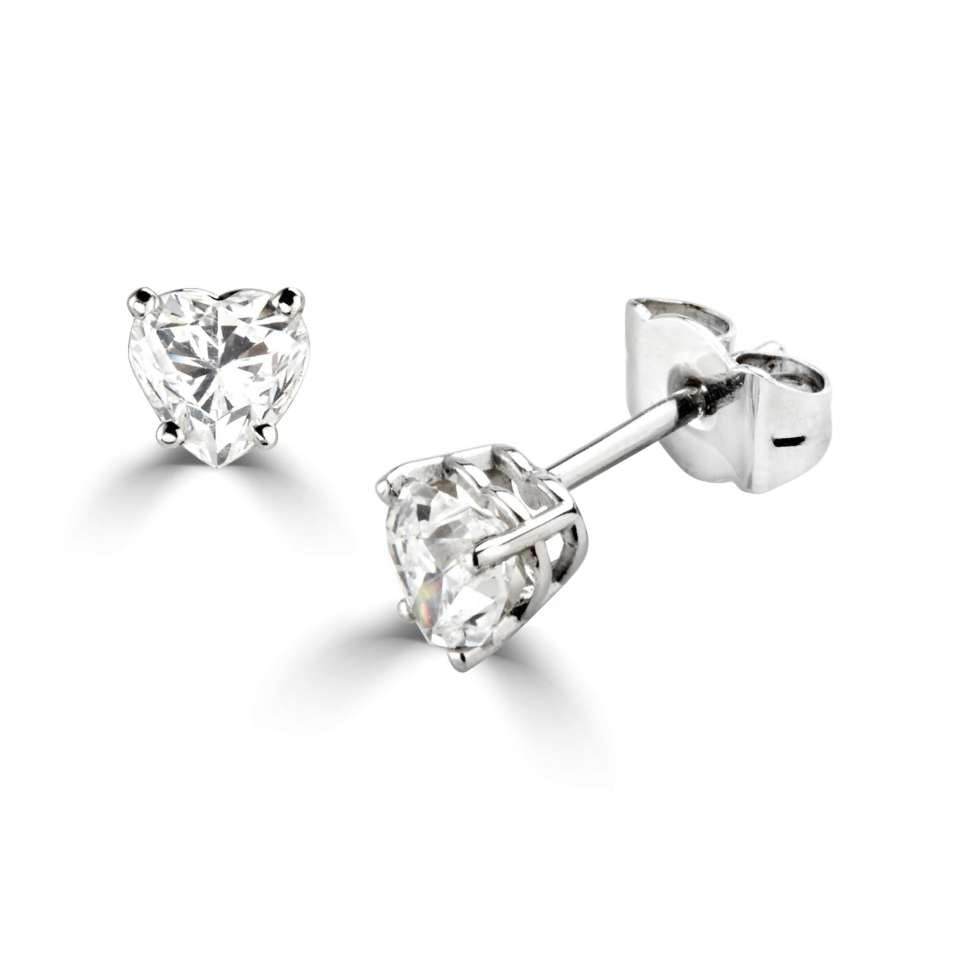 Platinum Heart Cut Diamond Stud Earrings