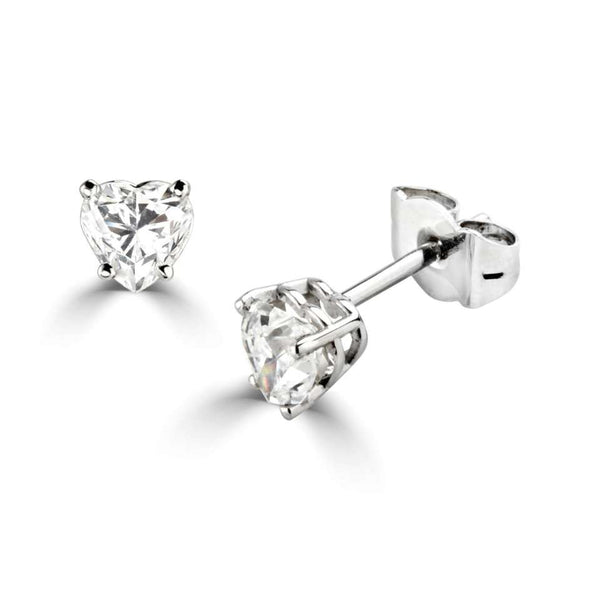 platinum 0.79ct heart cut diamond stud earrings