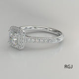 The Skye Platinum Princess Cut Diamond Engagement Ring With Diamond Halo And Diamond Set Shoulders