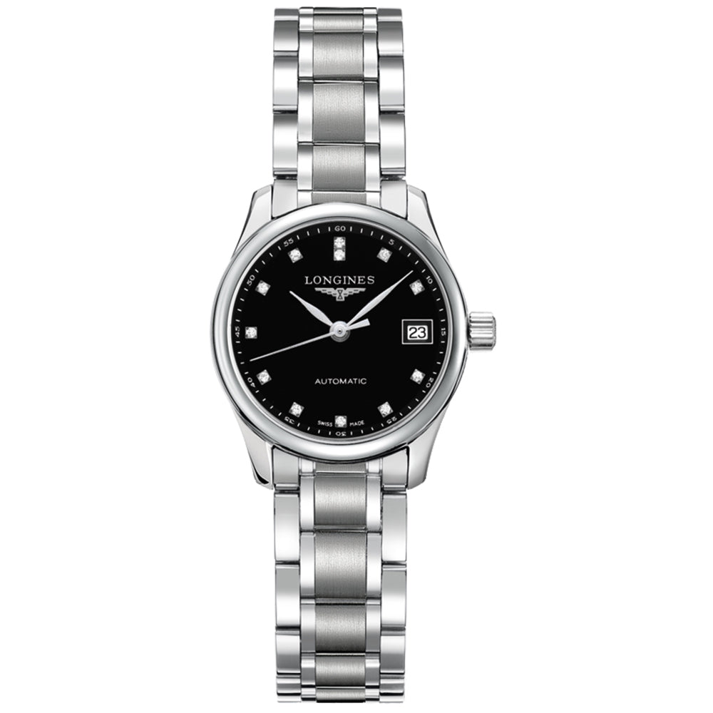 Longines Master Collection 25.5mm Black Dial Diamond Automatic Ladies Watch L2.128.4.57.6