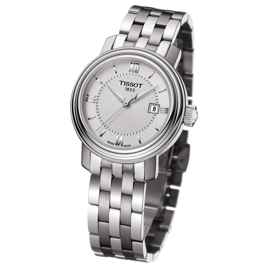 tissot bridgeport lady 29mm silver dial steel watch front side facing upright image