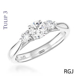The Tulip Platinum Round Brilliant Cut Three Stone Diamond Engagement Ring