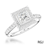 The Skye Platinum Princess Cut 0.41ct Diamond Engagement Ring With 0.33ct Diamond Halo And Diamond Set Shoulders