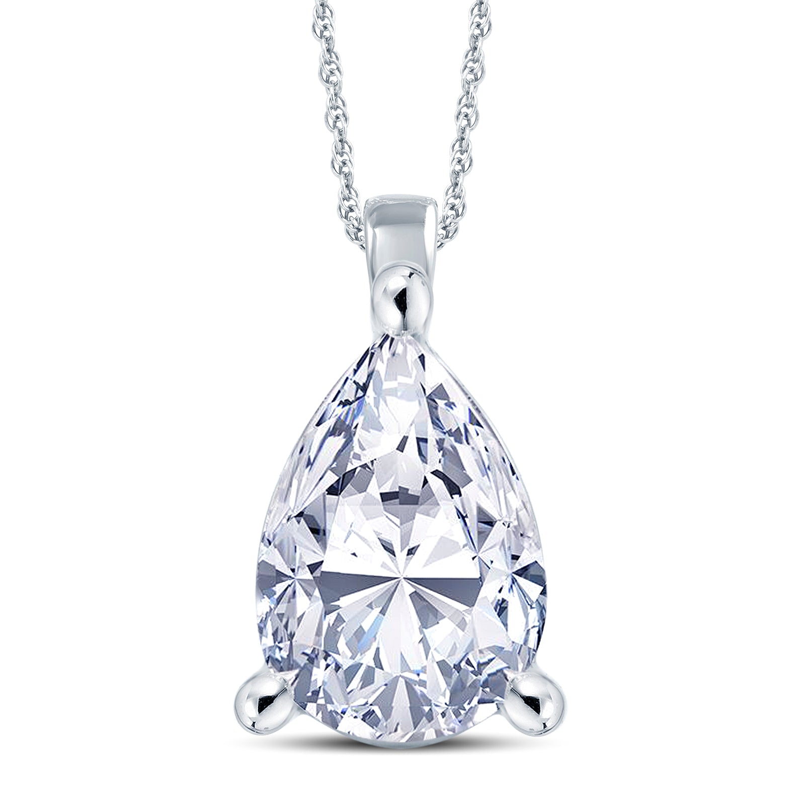 18ct White Gold Pear Cut Three Claw Diamond Necklace