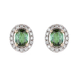 9ct Yellow Gold Green Tourmaline And Diamond Halo Stud Earrings GE2421G