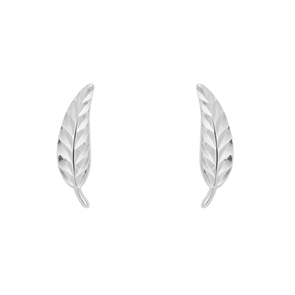 9ct White Gold Feather Stud Earrings GE2432