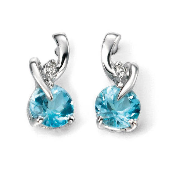 9ct White Gold Blue Topaz And Diamond Twist Earrings GE994T