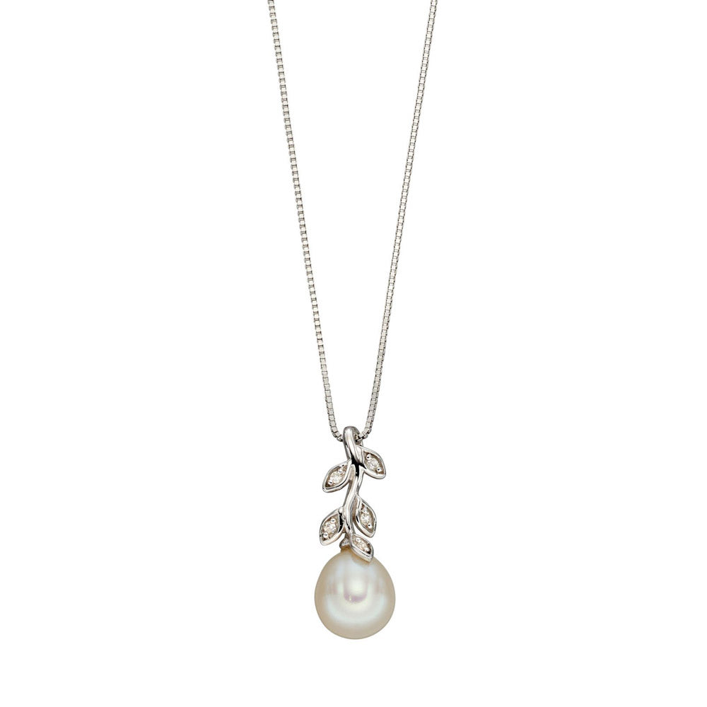 10mm Freshwater Pearl & Diamond Infinity Pendant - Sterling Silver, 0.20 Ct Diamonds