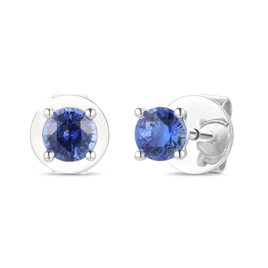 18ct White Gold 0.63ct Round Brilliant Cut Blue Sapphire Stud Earrings