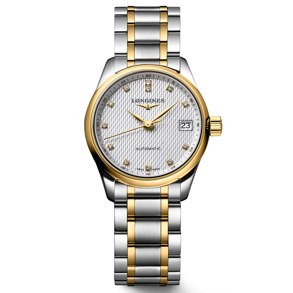 Longines Master Collection 25.5mm Silver Dial 18ct Gold & Steel Diamond Automatic Ladies Watch L2.128.5.77.7