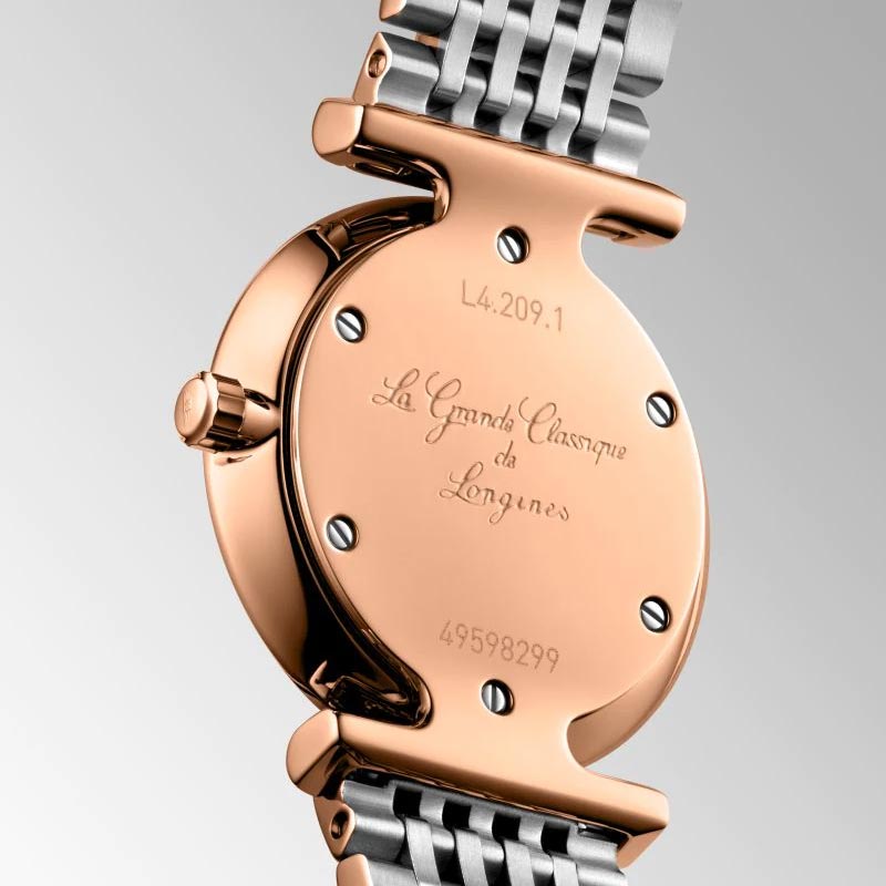 Longines La Grande Classique 24mm MOP Diamond Dot Dial Red PVD Steel Ladies Quartz Watch L4.209.1.97.7
