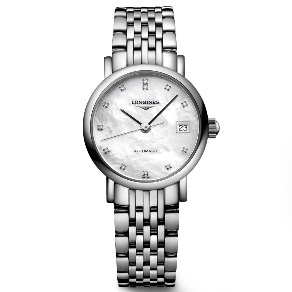 Longines Elegant Collection 25.5mm MOP Diamond Dot Dial Automatic Ladies Watch L4.309.4.87.6