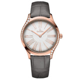 omega de ville tresor 36mm silver dial 18ct rose gold diamond ladies quartz watch