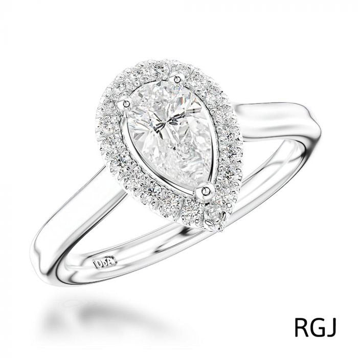 The Skye Pure Platinum Pear Cut Diamond Engagement Ring With Diamond Halo