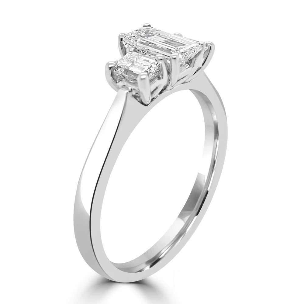 Platinum 0.87ct Emerald Cut Diamond Three Stone Engagement Ring