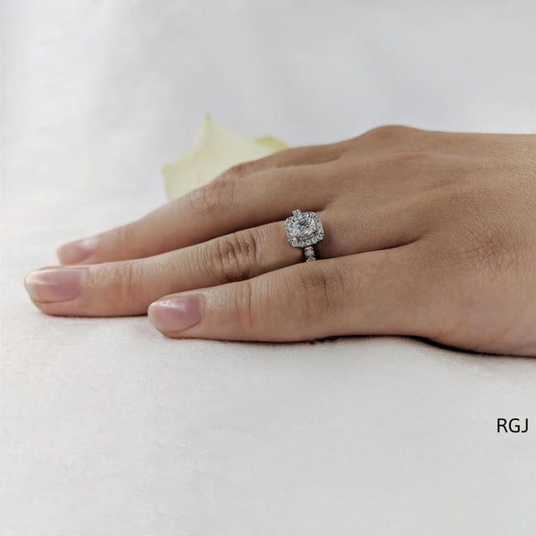 The Skye Brava Platinum Round Brilliant Cut Diamond Engagement Ring With Diamond Halo And Diamond Set Shoulders