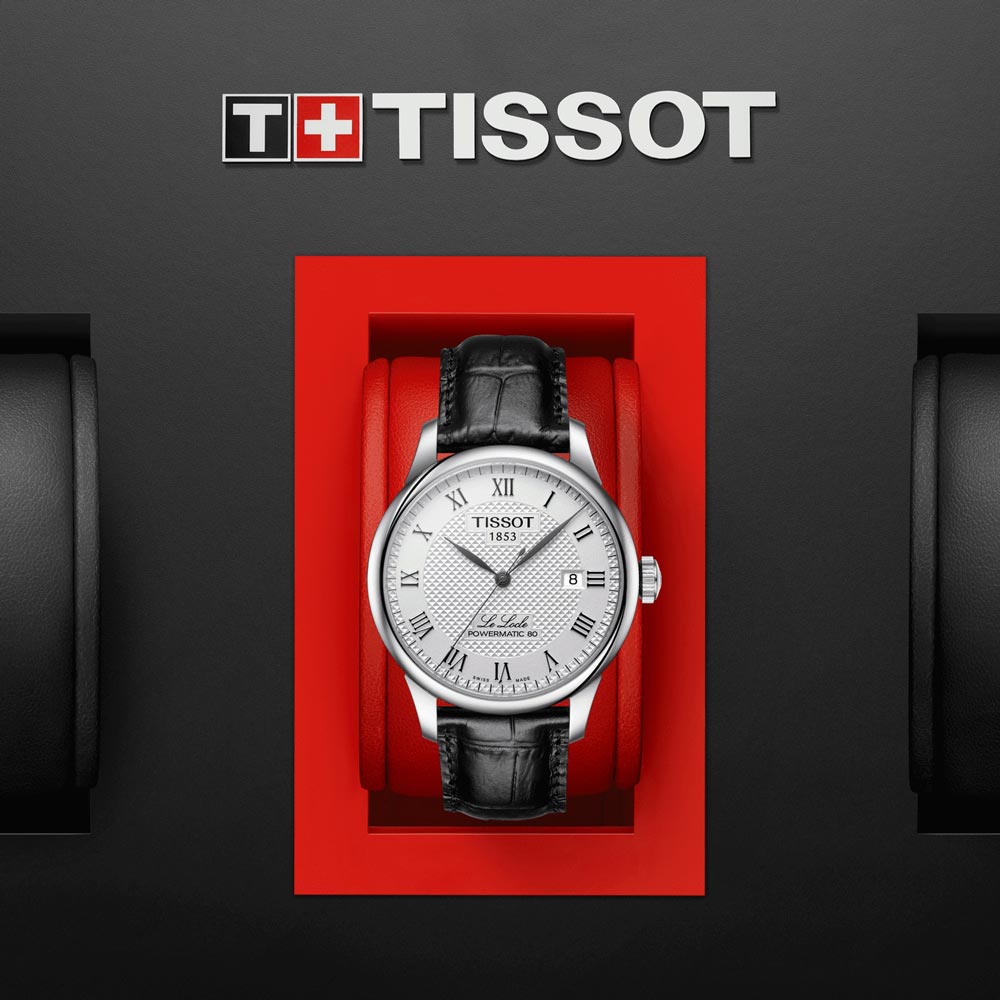 tissot le locle powermatic 80 39.3mm silver dial automatic gents watch in presentation box