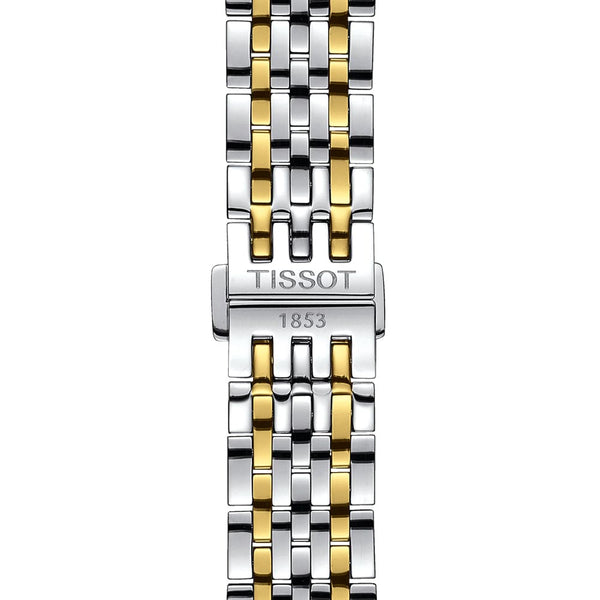 tissot le locle powermatic 80 39.3mm silver dial gold pvd steel bi-colour automatic gents watch clasp view