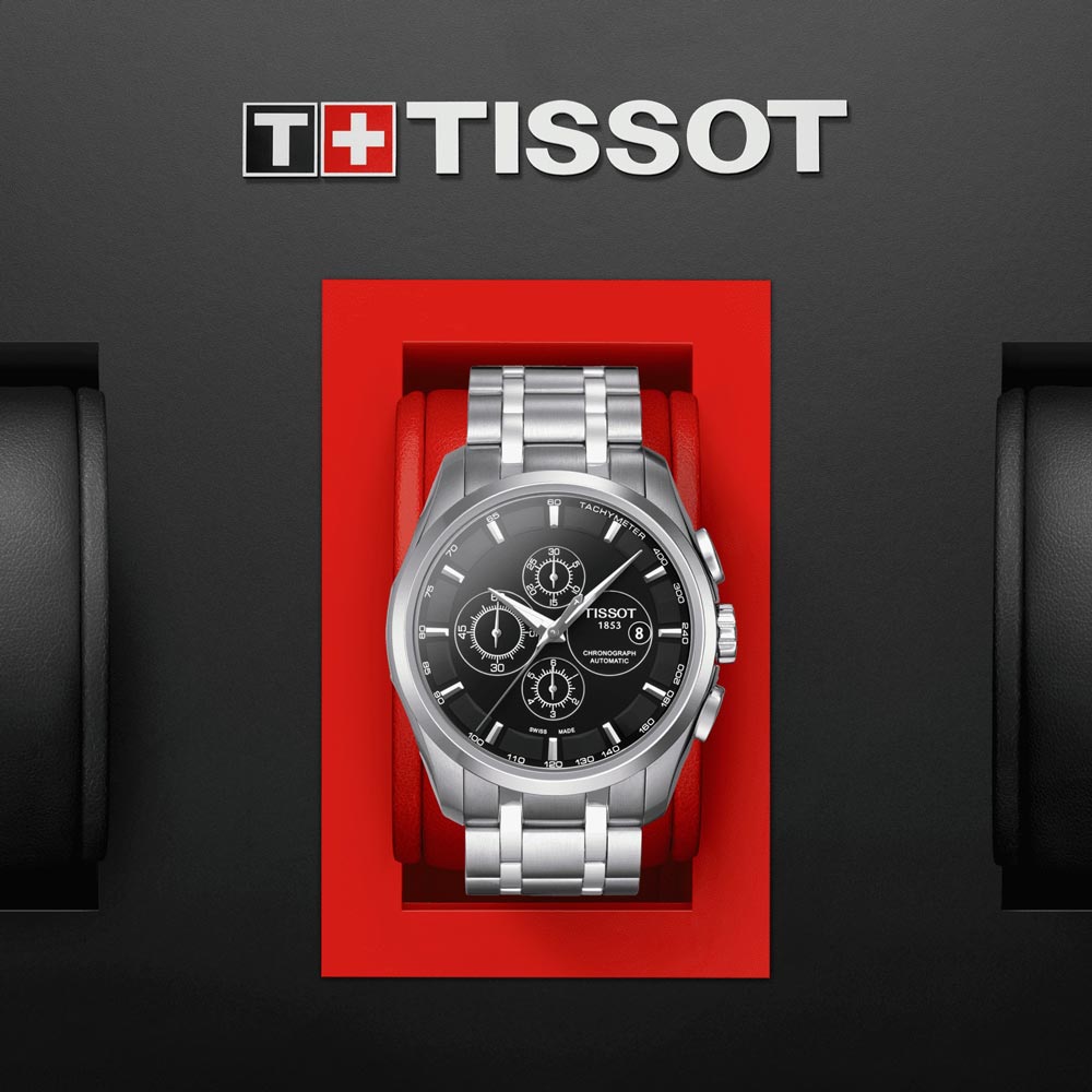 tissot couturier 43mm black dial automatic chronograph gents watch in presentation box