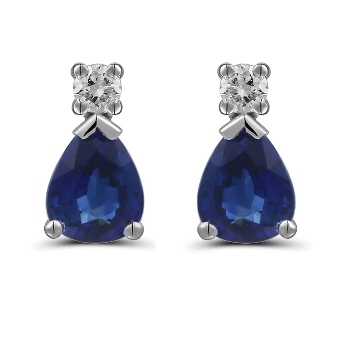 18ct White Gold 0.74ct Pear Cut Blue Sapphire And 0.06ct Round Brilliant Cut Diamond Drop Earrings