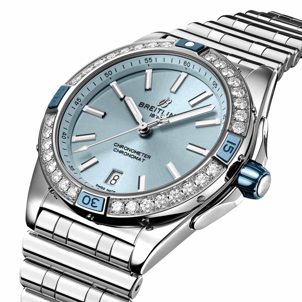 Breitling Super Chronomat 38mm Blue Dial Diamond Automatic Ladies Watch A17356531C1A1