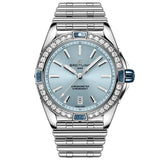 breitling super chronomat 38mm blue dial diamond automatic ladies watch