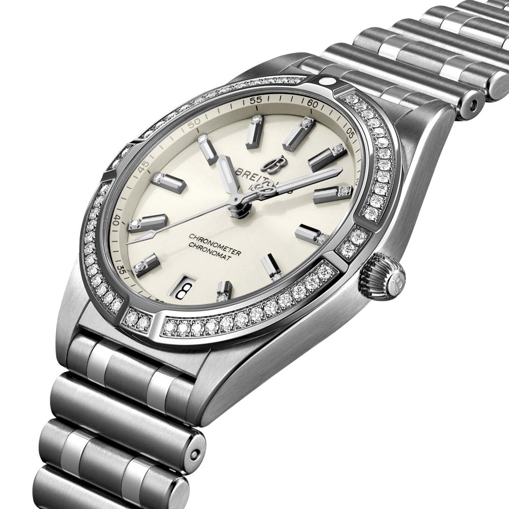 Breitling Chronomat 32mm White Dial Diamond Ladies Quartz Watch A77310591A1A1
