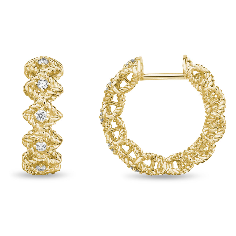 Roberto Coin 18ct Yellow Gold 0.18ct Diamond Roman Barocco Hoop Earrings ADR777EA0872