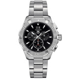 tag heuer aquaracer 43mm black dial quartz chronograph watch front facing upright image