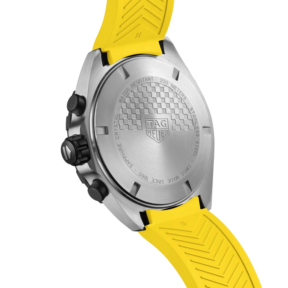 tag heuer formula 1 43mm yellow dial quartz chronograph gents watch case back view