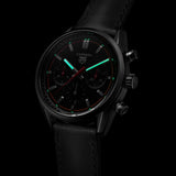 tag heuer carrera 42mm black dial automatic chronograph gents watch in the dark shot