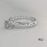 The Rona Four Claw Platinum Round Brilliant Cut Diamond Solitaire Twist Engagement Ring With Diamond Detailing