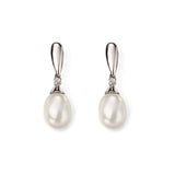 9ct White Gold Pearl And Diamond Drop Earrings GE2075W