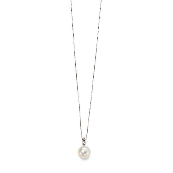 9ct White Gold Freshwater Pearl and Diamond Drop Pendant GP884W