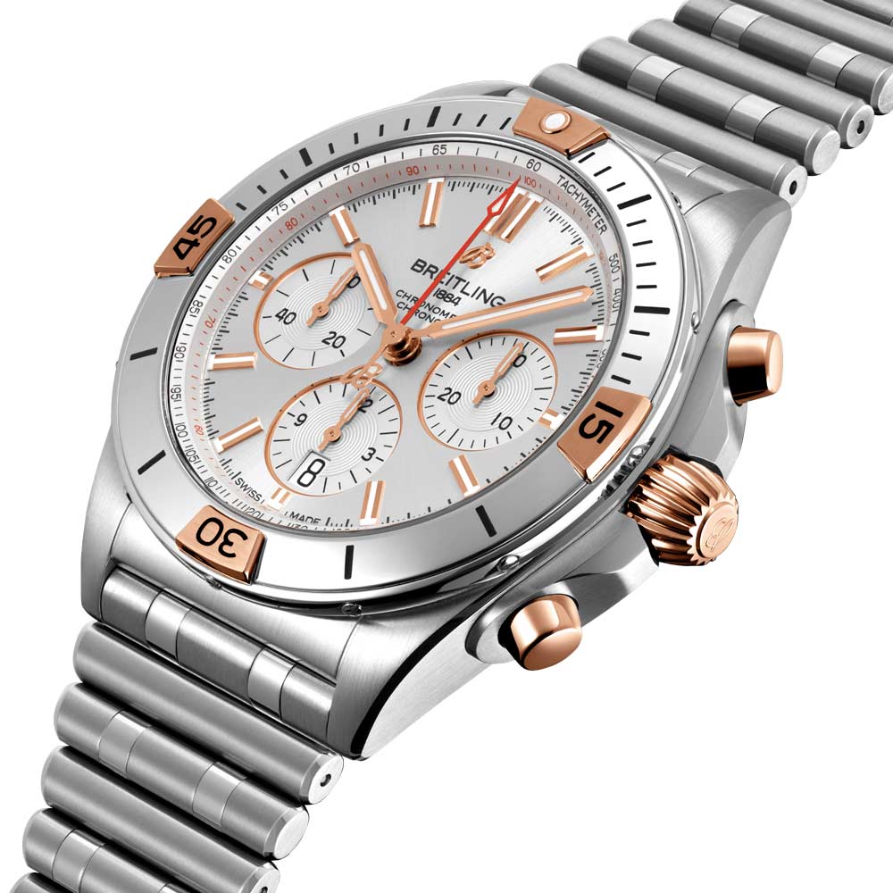 Breitling Chronomat B01 42mm Silver Dial Steel and 18ct Rose Gold Automatic Chronograph Gents Watch IB0134101G1A1